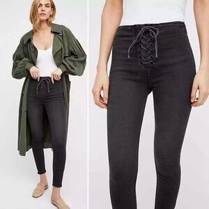 Free People High Waist Lace Up Skinny Jeans